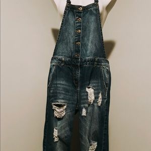3/$25 - Forever 21 distressed halter overalls